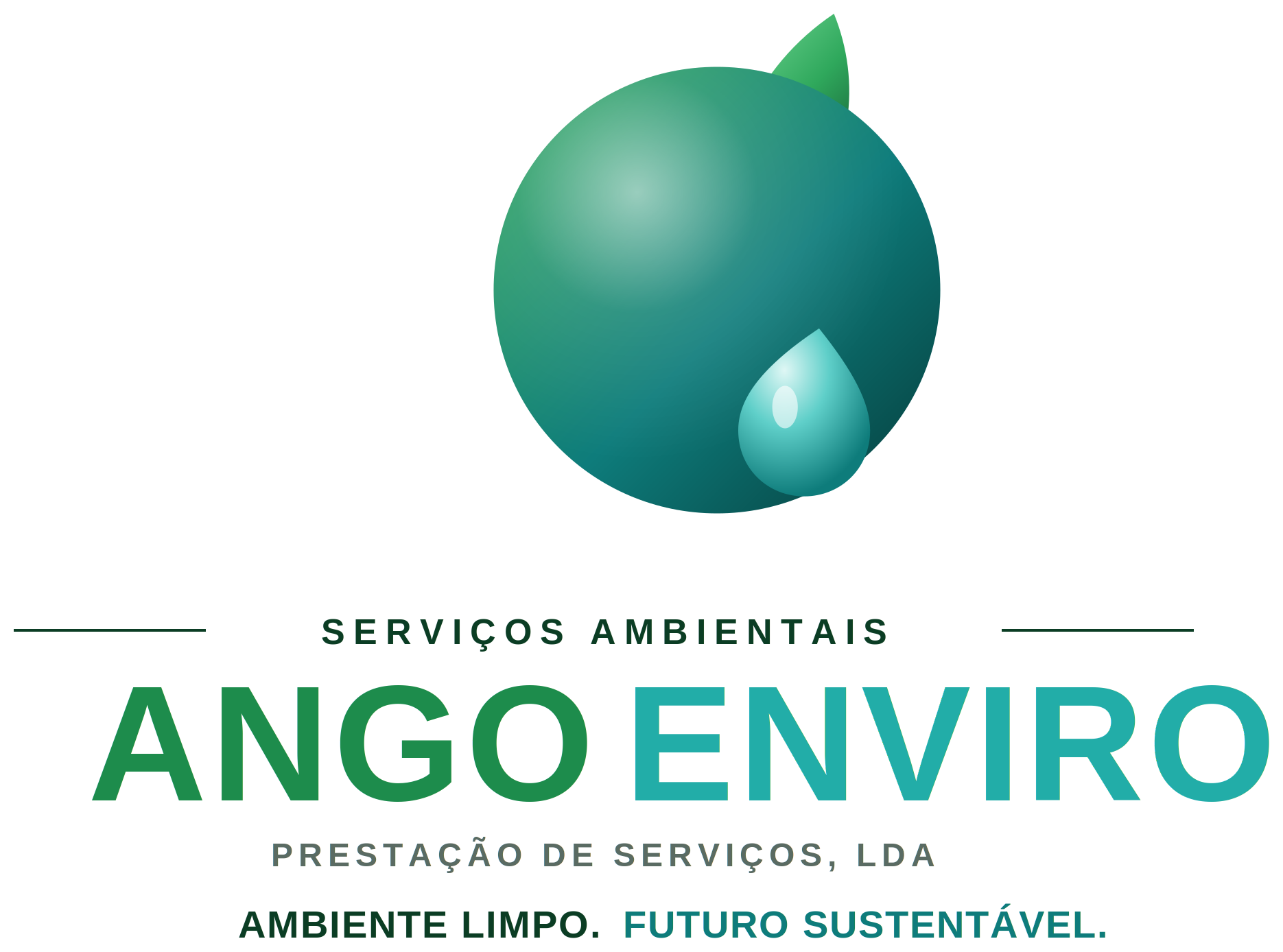 Logótipo Ango Enviro — globo, folha e gota de água